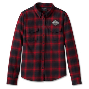 96280-24vw Harley WOMEN&#39;S OLD AMERICAN RETRO LONG SLEEVE FLANNEL SHIRT - YD PLAID - CHILI PEPPER