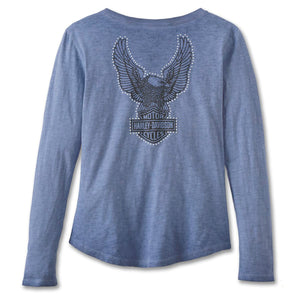 97485-23vw Harley 97485-23VW WOMEN&#39;S THROTTLE  LACE-UP KNIT TOP - COLONY BLUE