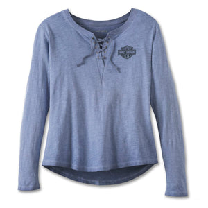 97485-23vw Harley 97485-23VW WOMEN&#39;S THROTTLE  LACE-UP KNIT TOP - COLONY BLUE